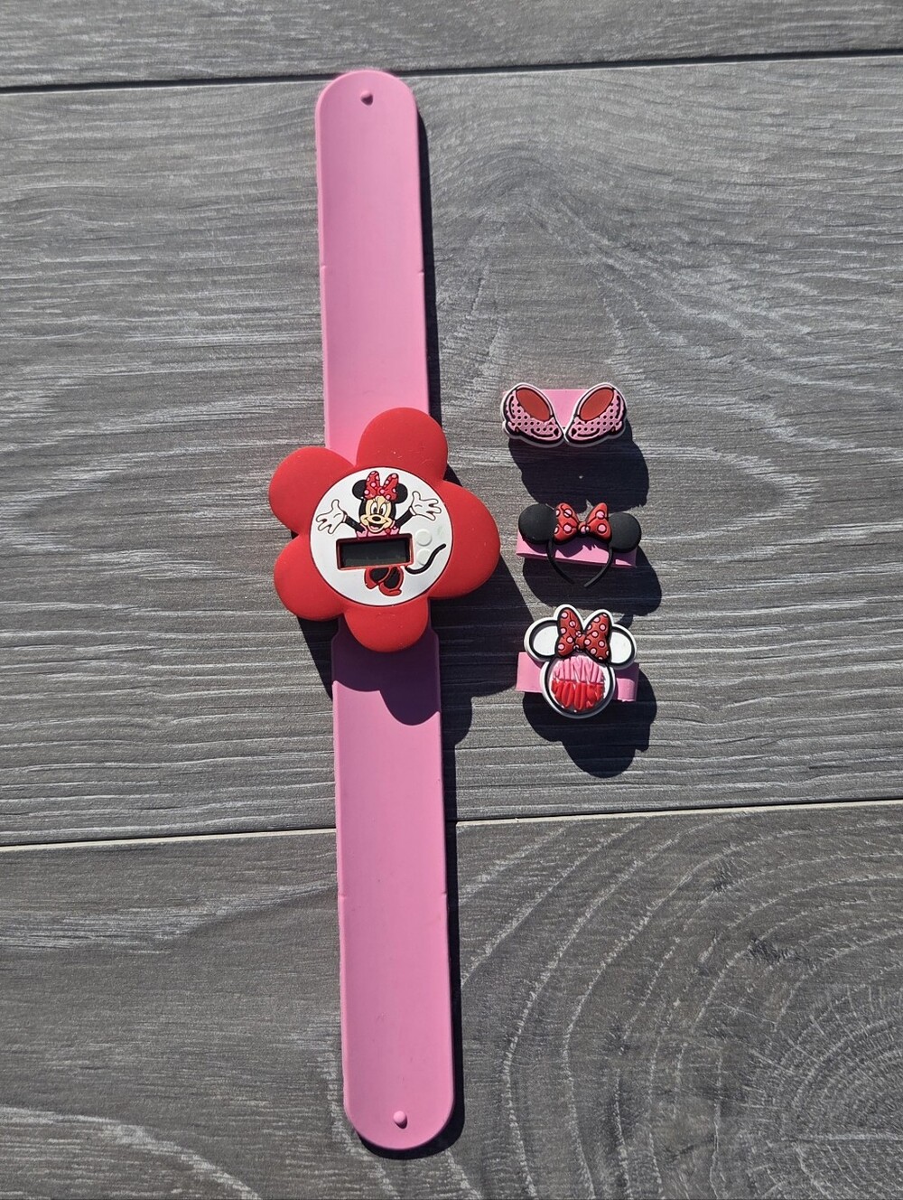 ​Minnie Mouse Pink Flower Slap Band Digital Watch with Instructions